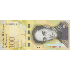 (443) Venezuela P100e - 100 Bolivares Year 2017 (Wide Sec. Thread with "BCV")